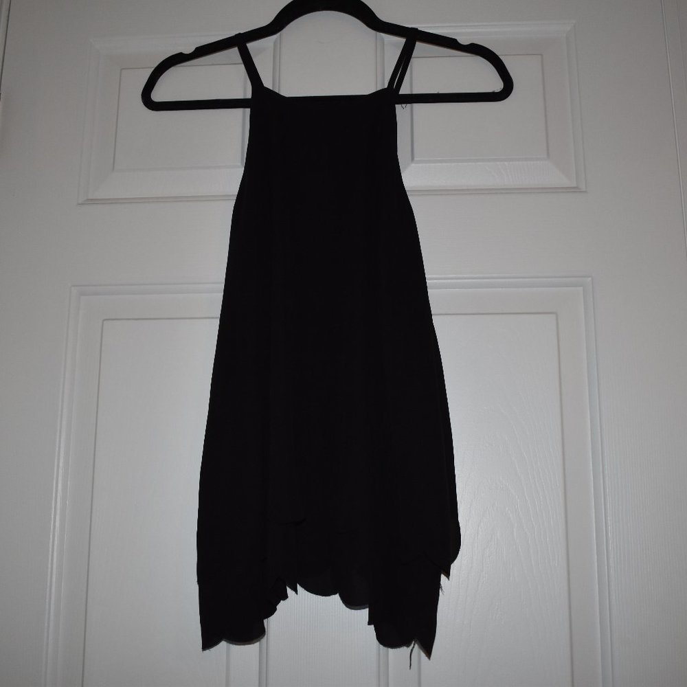 Scalloped, Layered High-Neck Chiffon Tank | Size M